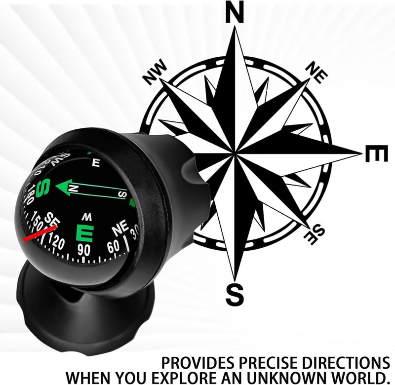 UZZH Compass for Car, Automotive Dashboard Accessories Car Compass Ball with Bottom Stick for Car Boat Jeep Off Road to Find Direction, Auto Compass Navigation Hiking Direction Pointing Guidance - Image 3